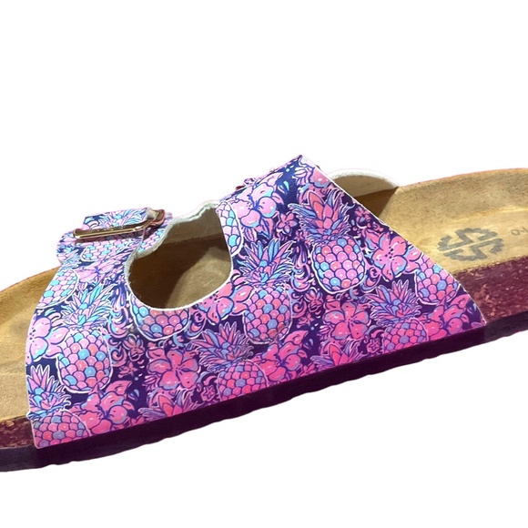 Simply Southern Floral Buckle Slip on Flip Flop Sandals Size 9 Pink/Blue - Picture 12 of 14